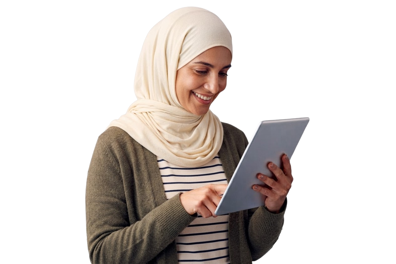 Woman reviewing information on a tablet